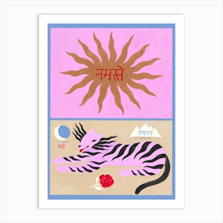 The Tigress And The Sun Pink & Beige Art Print