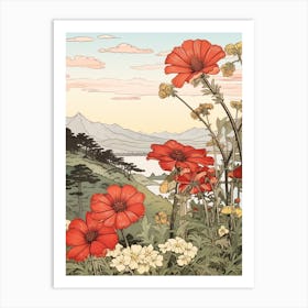 Hanagasa Japanese Florist Daisy 4 Japanese Botanical Illustration Art Print