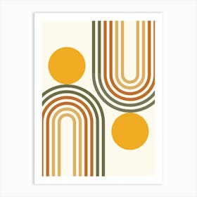 Mid Century Modern Geometric in retro gold brown terracotta (Rainbow and Sun Abstract Design) 10 Art Print