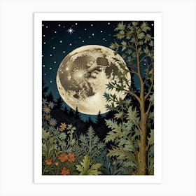 Full Moon In The Woods Style William Morris 1 Art Print Art Print