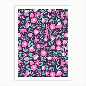 Cute Soft Scattered Scandi Florals Plum Purple, Pink, Mint Green Art Print