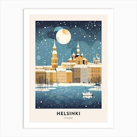 Winter Night  Travel Poster Helsinki Finland 2 Art Print