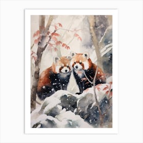 Winter Watercolour Red Panda 4 Art Print