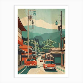 Japan Street With Cars Mid Century Modern Art Print