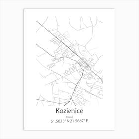 Kozienice,Poland Minimalist Map Art Print