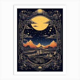 Cape Town, South Africa, Tarot Card Travel  Line Art 4 Art Print