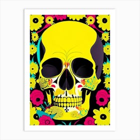 Skull With Floral Patterns 3 Yellow Pop Art Art Print