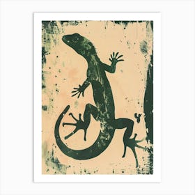 Forest Green Moorish Gecko Lizard Block Print 2 Art Print