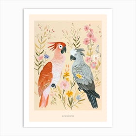Folksy Floral Animal Drawing Cockatoo 3 Poster Art Print