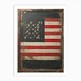 Antique Blackboard Featuring A Vintage Rendition Of An American Flag Smeared Red Stripes Adorned Wi (2) Art Print