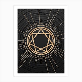 Geometric Glyph Symbol in Gold with Radial Array Lines on Dark Gray n.0038 Art Print