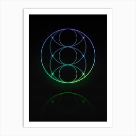 Neon Blue and Green Abstract Geometric Glyph on Black n.0464 Art Print