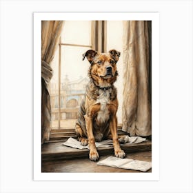 Dog Sitting By The Window Art Print