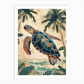 Sea Turtle & Palm Tree Silk Screen Inspired 1 Art Print