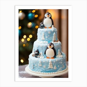 Fondant Covered Chocolate Cake Handcrafted To Resemble A Snowy Penguin In A Wintry Wonderland Ador Art Print