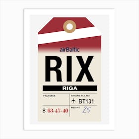 Riga (RIX) Latvia Vintage Airline Luggage Tag Art Print