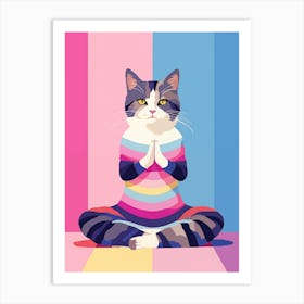 Cat Yoga pose colourful illustration Art Print