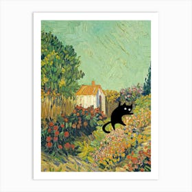 Cats In Famous Gardens Vincent Van Gogh Landscape Art Print