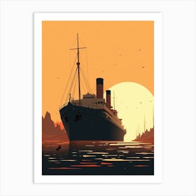 Titanic Ship Sunset Minimalist 1 Art Print