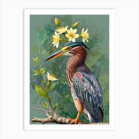 Heron With Flowers Art Print