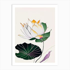 Lotus Flower In Garden Abstract Line Drawing 3 Art Print