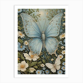 Blue Floral Butterfly Art Print