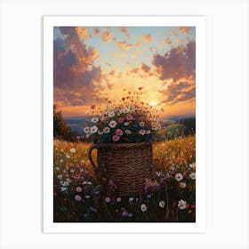 Basket Of Flowers in Springtime Art Print