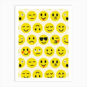 Cute Text Chat Emoji Grid on Cream White Art Print