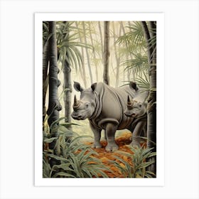 Two Rhinos In The Forest Art Print