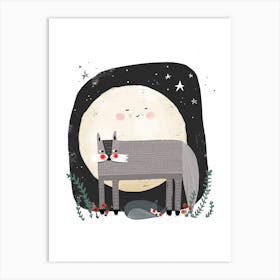 Wolf And The Moon Art Print