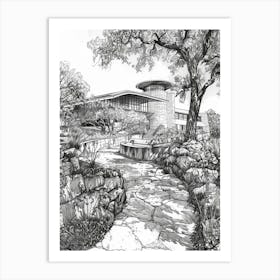 Nature Science Center Austin Texas Black And White Drawing 1 Art Print