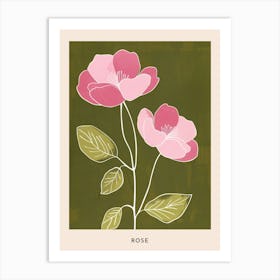 Pink & Green Rose 1 Flower Poster Art Print