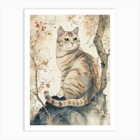 American Shorthair Cat Japanese Illustration 2 Art Print