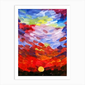 Bright Sunset acrylic painting hand painted abstract contemporary modern red blue bedroom living room vertical brushstrokes Art Print