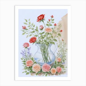 Vintage Red Roses In A Vase Art Print