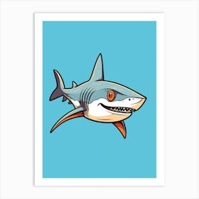 A Blue Shark In A Vintage Cartoon Style 3 Art Print