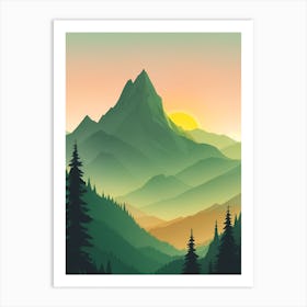 Misty Mountains Vertical Composition In Green Tone 120 Art Print