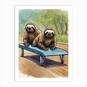 Two Sloths On A Bench Art Print