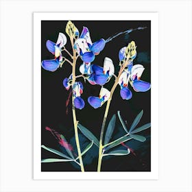 Neon Flowers On Black Bluebonnet 6 Art Print