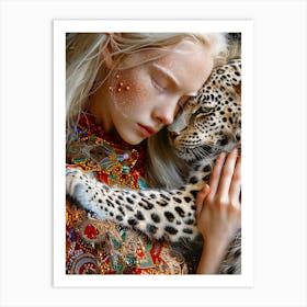 Girl With A Leopard Art Print