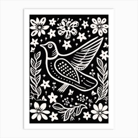 B&W Bird Linocut Dove 3 Art Print