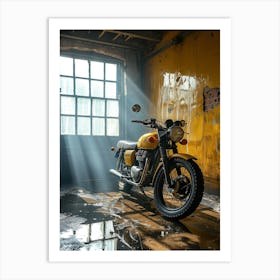 Yellow Motorcycle In A Garage 1 Art Print