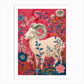 Floral Animal Painting Ram 1 Art Print