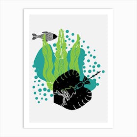 Stingray in the style of black graphics and colored spots Art Print