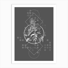 Vintage Chinese Lilac Botanical with Line Motif and Dot Pattern in Ghost Gray n.0107 Art Print