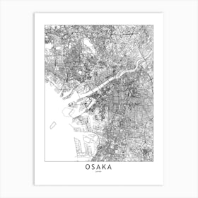 Osaka White Map Art Print