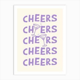 Cheers Cocktail Drinks in Lavender Purple and White Art Print