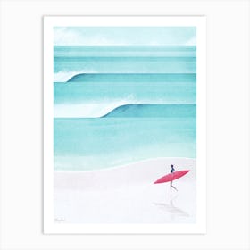Surfing Girl, Waves On The Beach Art Print