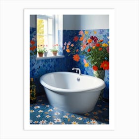 Bathroom With Flowers Art Print