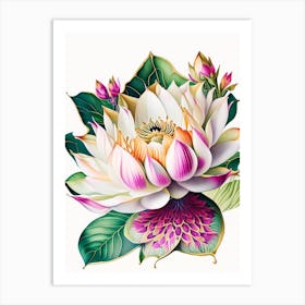 Lotus Flower Pattern Decoupage 4 Art Print